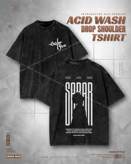 Sabar Calligraphy Men’s Oversized Acid Wash Tshirt