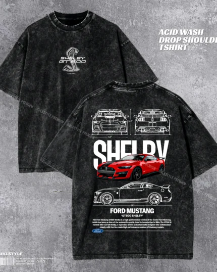 Ford Mustang Shelby Acid Wash T-shirt | GT500 Drop Shoulder Tee | HulkstyleBD