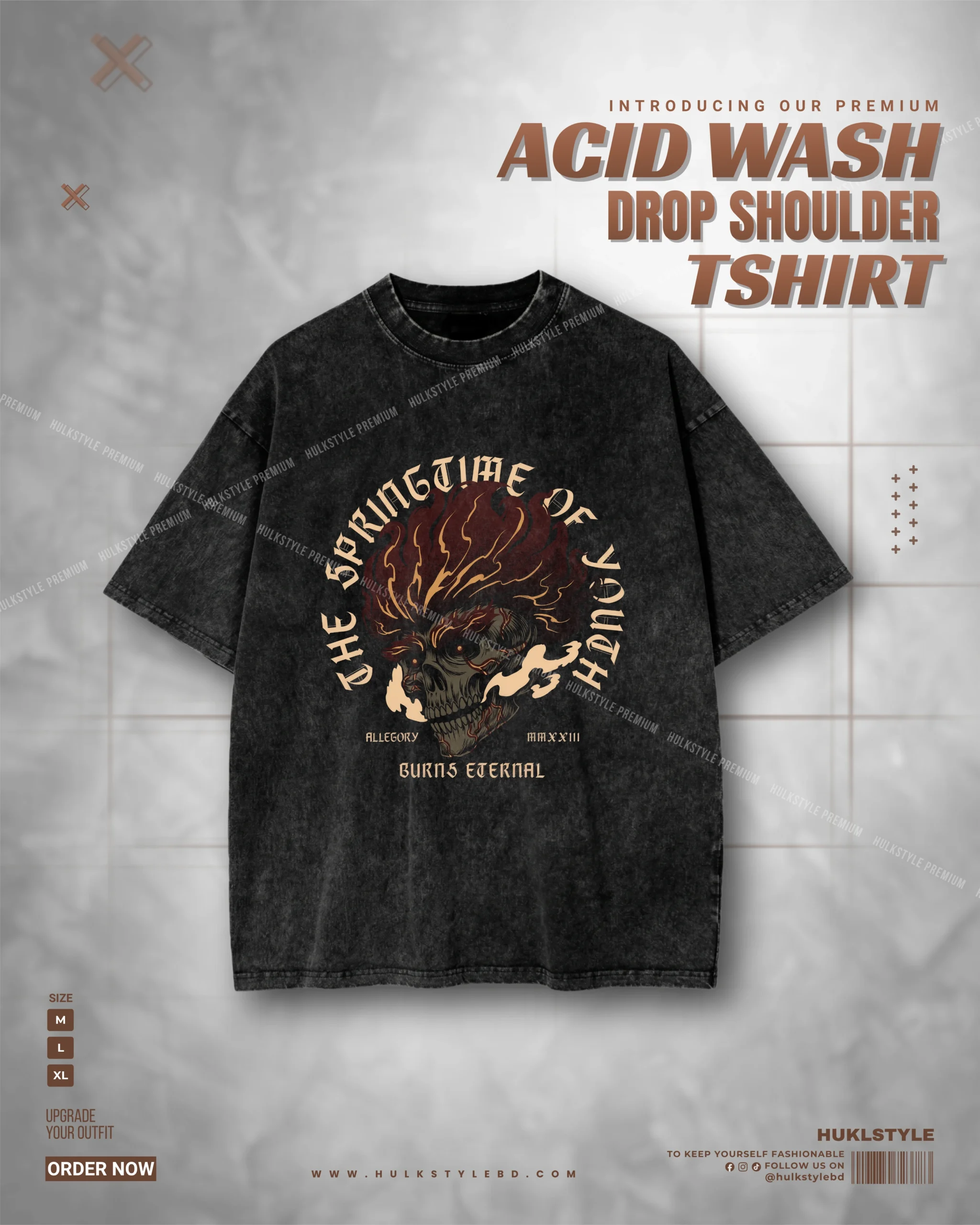 Burns Eternal Graphic Acid Wash Drop Tee for Men