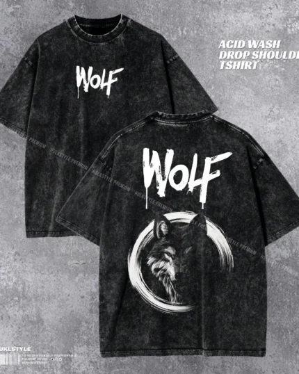 Wolf Acid Wash T-shirt | Lone Wolf Graphic Drop Shoulder | HulkstyleBD