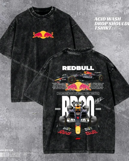 Red Bull Racing Acid Wash T-shirt | F1 Oracle Graphic Drop Shoulder | HulkstyleBD