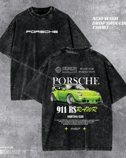 Porsche Green 911 Acid Wash Tshirt | Oak Green 911 Drop Shoulder | HulkstyleBD
