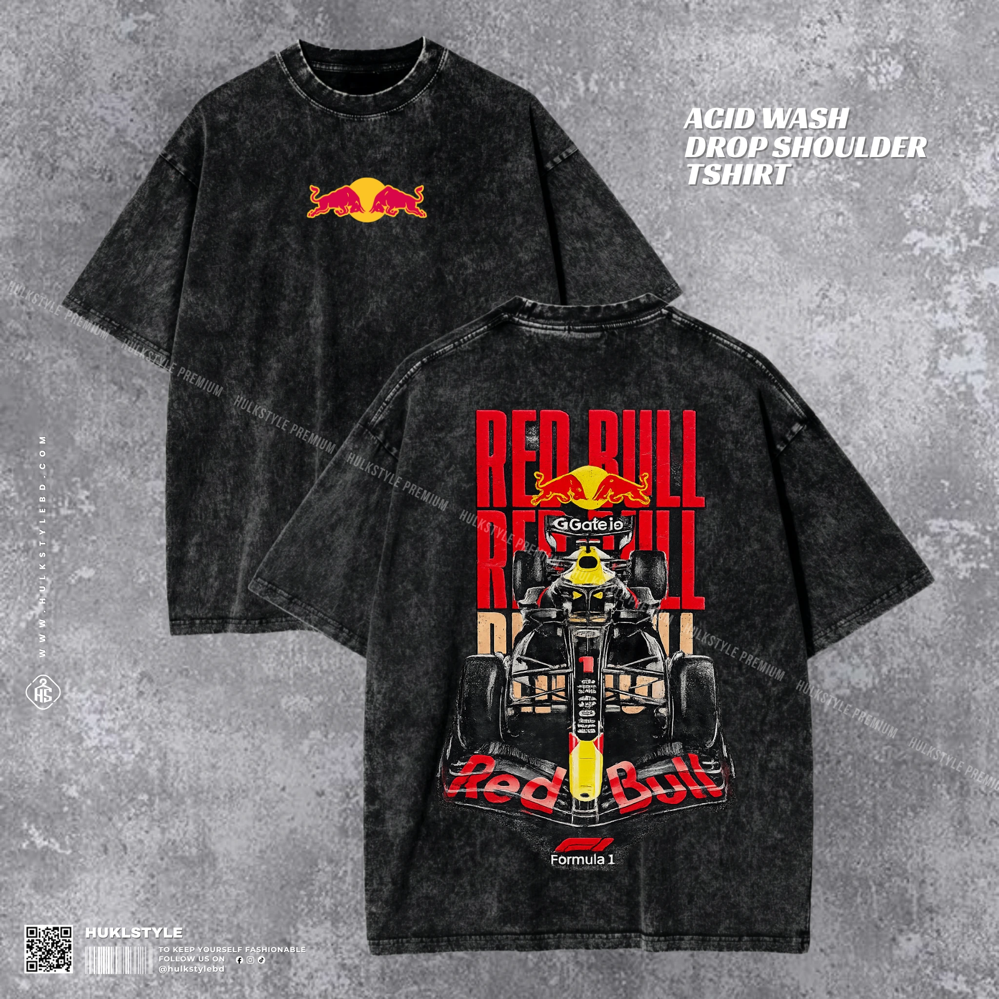 Redbull Formula 1 Acid Wash T-shirt | Drop Shoulder Tee | Hulkstylebd Redbull Formula 1 Acid Wash T-shirt | Drop Shoulder Tee | Hulkstylebd