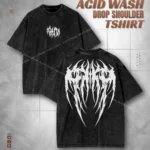 Premium Demonic Wings Acid Wash Tee - Gothic Drop Shoulder Tshirt