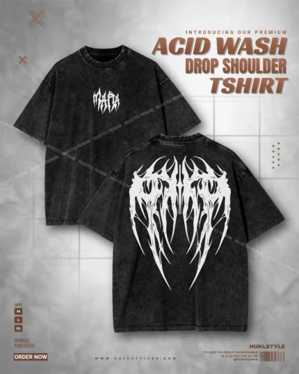 Premium Demonic Wings Acid Wash Tee - Gothic Drop Shoulder Tshirt