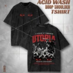 Acid Wash Drop Tee - Utopia Graphic Drop Shoulder Tshirt for Men