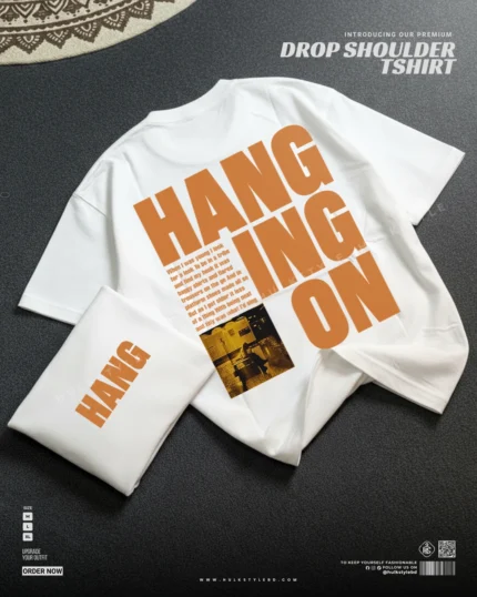 Drop shoulder tshirt for men - Hang On White Premium Oversized streetwear | Hulktylebd