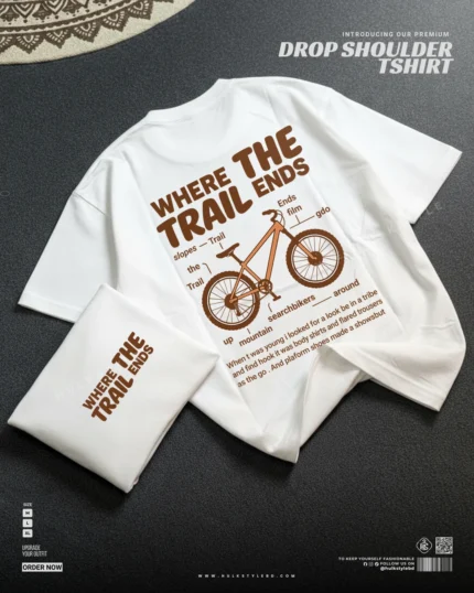 Drop shoulder tshirt for men - The Trail White Premium Oversized streetwear | Hulktylebd
