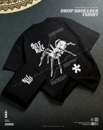 Drop shoulder tshirt for men - Self Rule Spider Premium Oversized streetwear | Hulktylebd