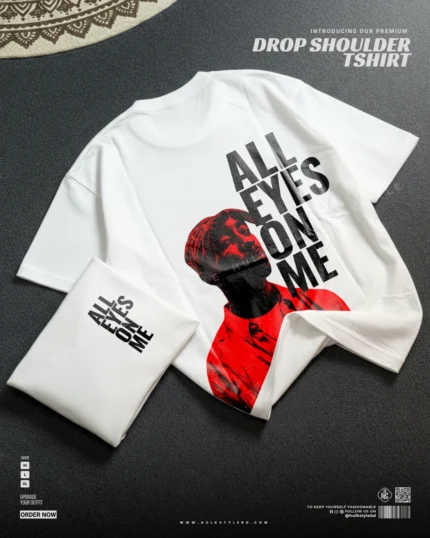 Drop shoulder tshirt for men - All Eyes On Me White Premium Oversized streetwear | Hulktylebd