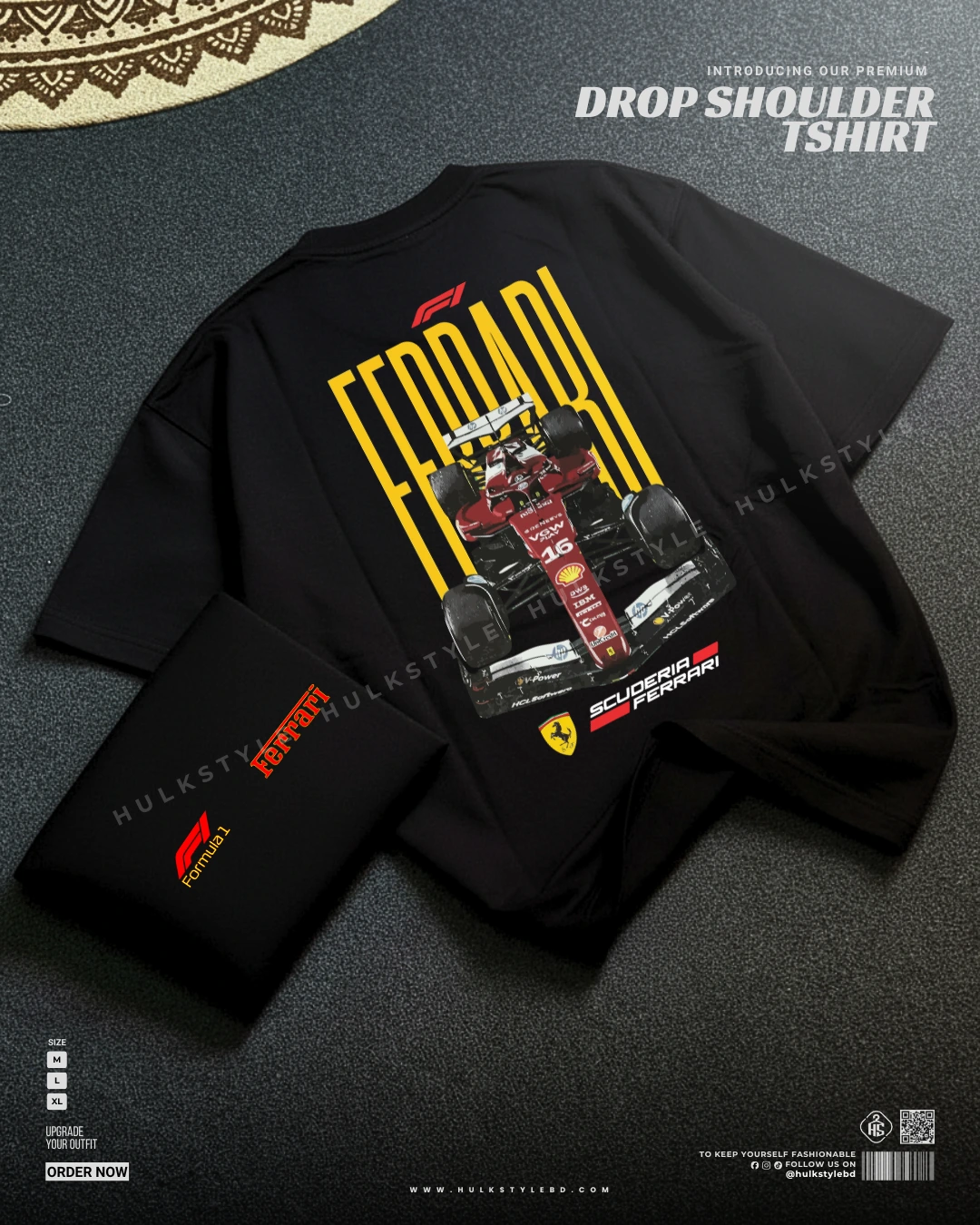 Drop shoulder tshirt for men - Ferrari Premium Oversized streetwear | HulkStylebd Drop shoulder tshirt for men - Ferrari Premium Oversized streetwear | HulkStylebd