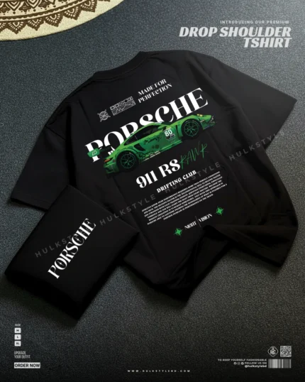Drop shoulder tshirt for men - Green Porsche Black Premium Oversized streetwear | Hulktylebd