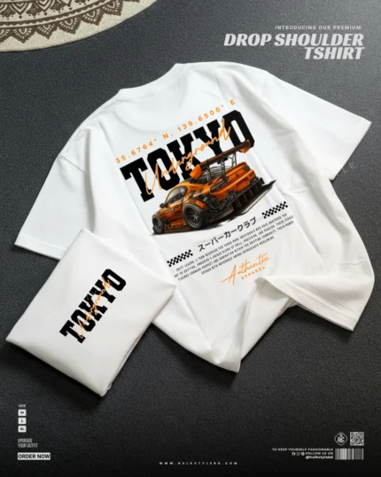 Drop shoulder tshirt for men - Tokyo Undergrounds White Premium Oversized streetwear | Hulktylebd
