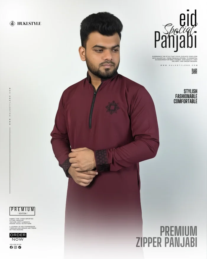 Modern Zipper Panjabi BD - Hulkstyle New Panjabi for Men | Maroon
