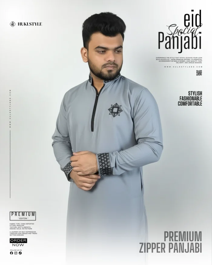 Modern Zipper Panjabi BD - Hulkstyle New Panjabi for Men | Light Gray