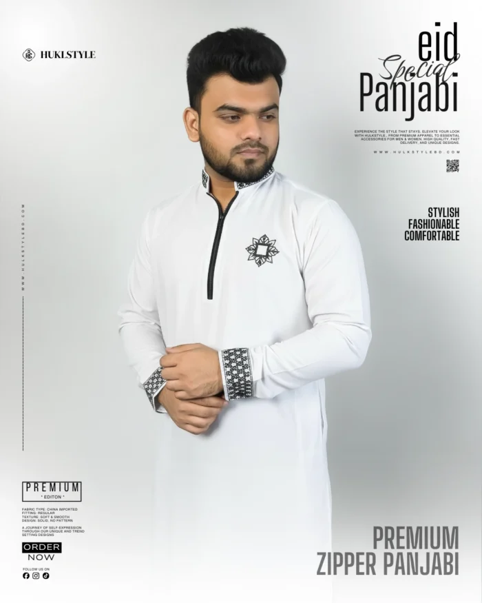 Modern Zipper Panjabi BD - Hulkstyle New Panjabi for Men | White