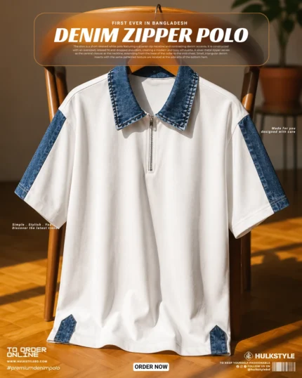 Buy Polo T Shirt for Men: Stylish Denim Collar Zipper Polo