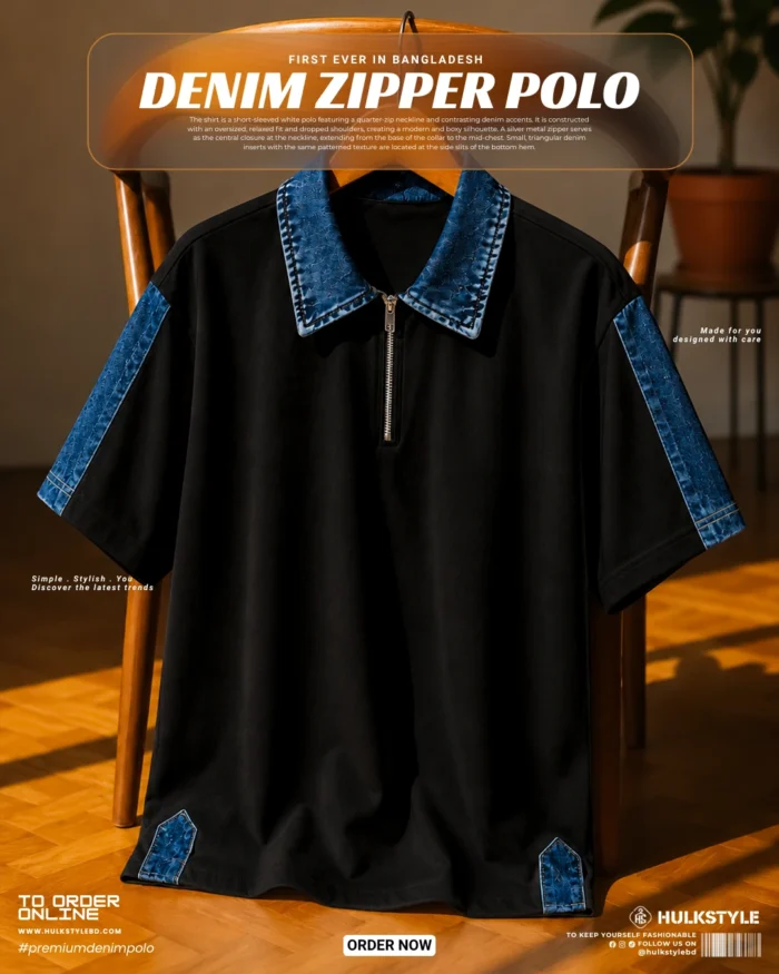 Buy Polo T Shirt for Men: Stylish Denim Collar Zipper Polo
