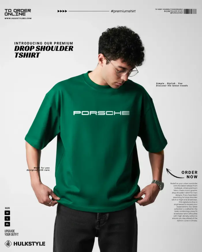 Porsche 911 Green: Premium Drop Shoulder T-Shirt Men’s Streetwear