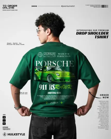 Porsche 911 Green: Premium Drop Shoulder T-Shirt Men’s Streetwear