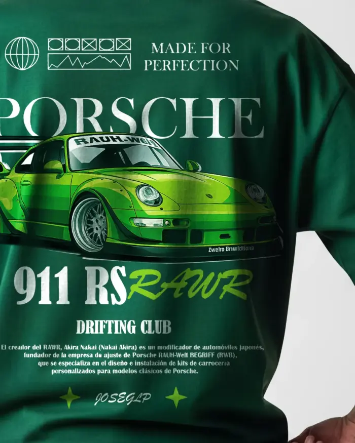 Porsche 911 Green: Premium Drop Shoulder T-Shirt Men’s Streetwear