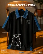 I Don’t Care Denim Collar Polo T Shirt: Premium Casual Polo T Shirt