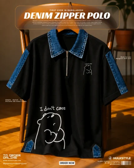 I Don’t Care Denim Collar Polo T Shirt: Premium Casual Polo T Shirt