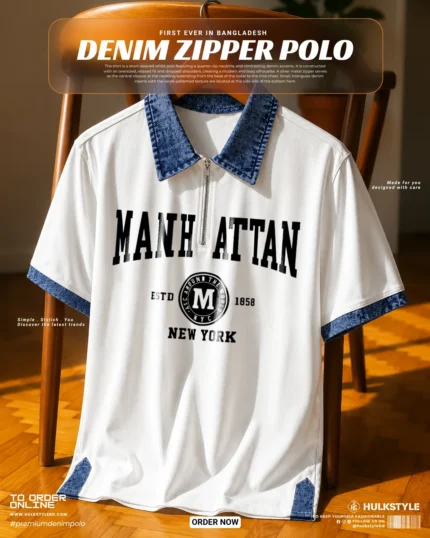 Manhattan Graphical Casual Denim Collar Tshirt for Daily Wear
