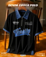 Premium Versity Contrast Denim Collar Polo Tshirt for Men