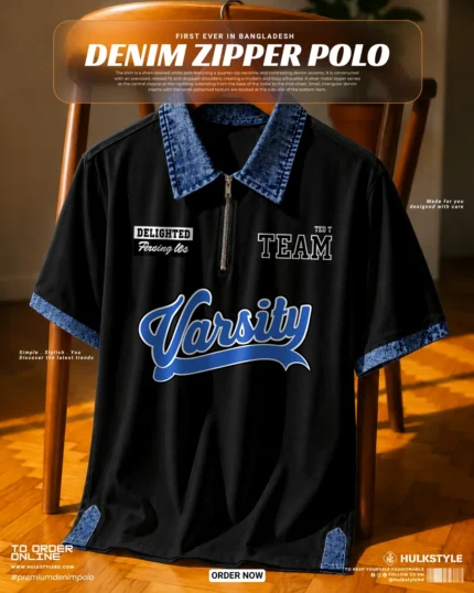 Premium Versity Contrast Denim Collar Polo Tshirt for Men