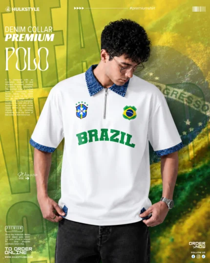 Buy Best Denim Collar Polo T Shirt for Men – Brazil Team White Edition