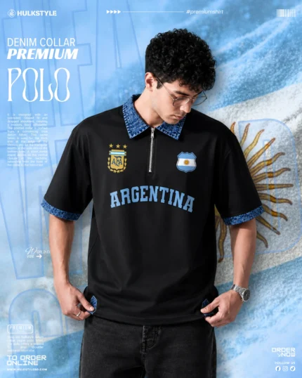 Buy Best Denim Collar Polo T Shirt for Men – Argentina Team Black Edition
