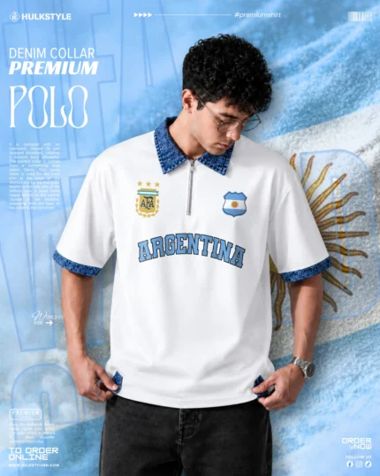 Buy Best Denim Collar Polo T Shirt for Men – Argentina Team White Edition
