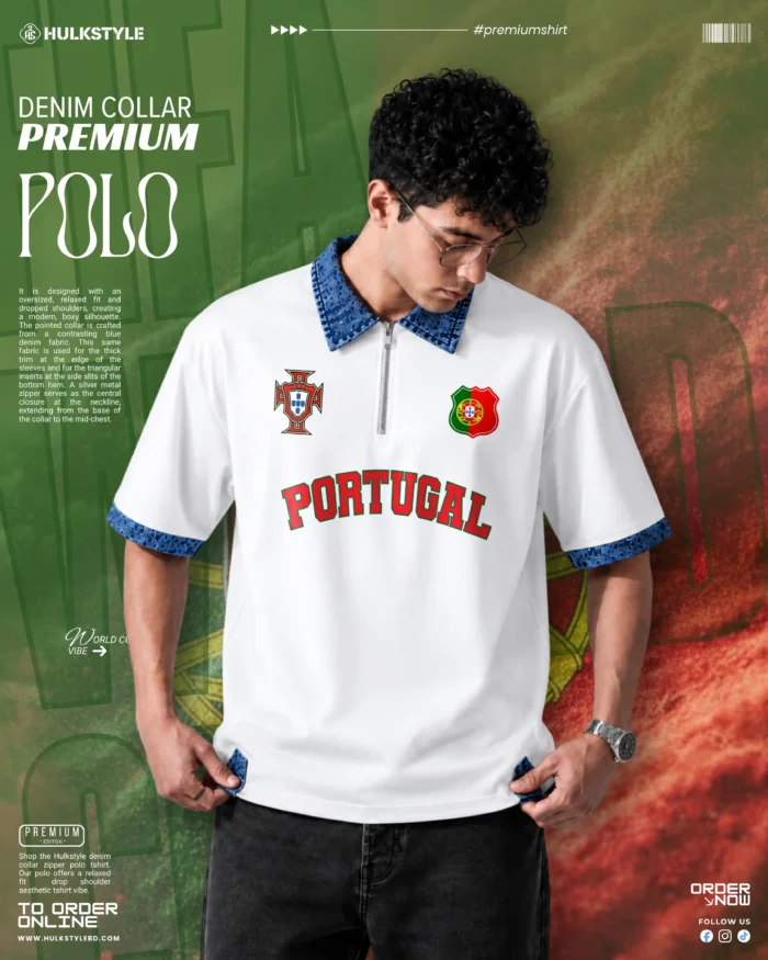 Buy Best Denim Collar Polo T Shirt for Men – Portugal Team Edition