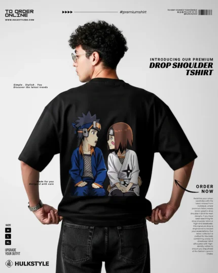 Elite Oversized Drop Shoulder T-Shirt – Tragic Romance Silhouette: Obito and Rin Tee
