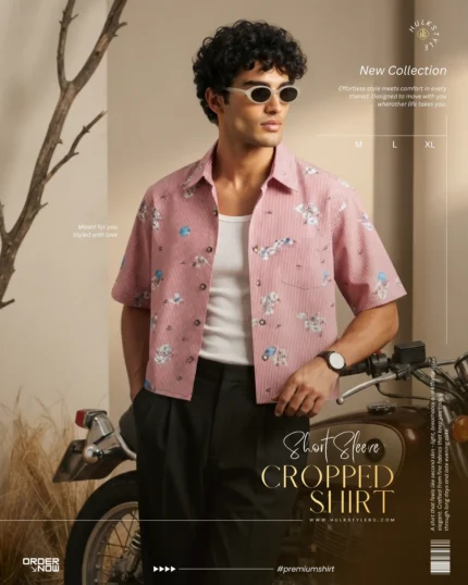 Shop the half sleeve cropped shirt online in BD. Features a stylish stripe design, fancy cotton fabric, drop shoulder short sleeves, and a boxy fit cut!