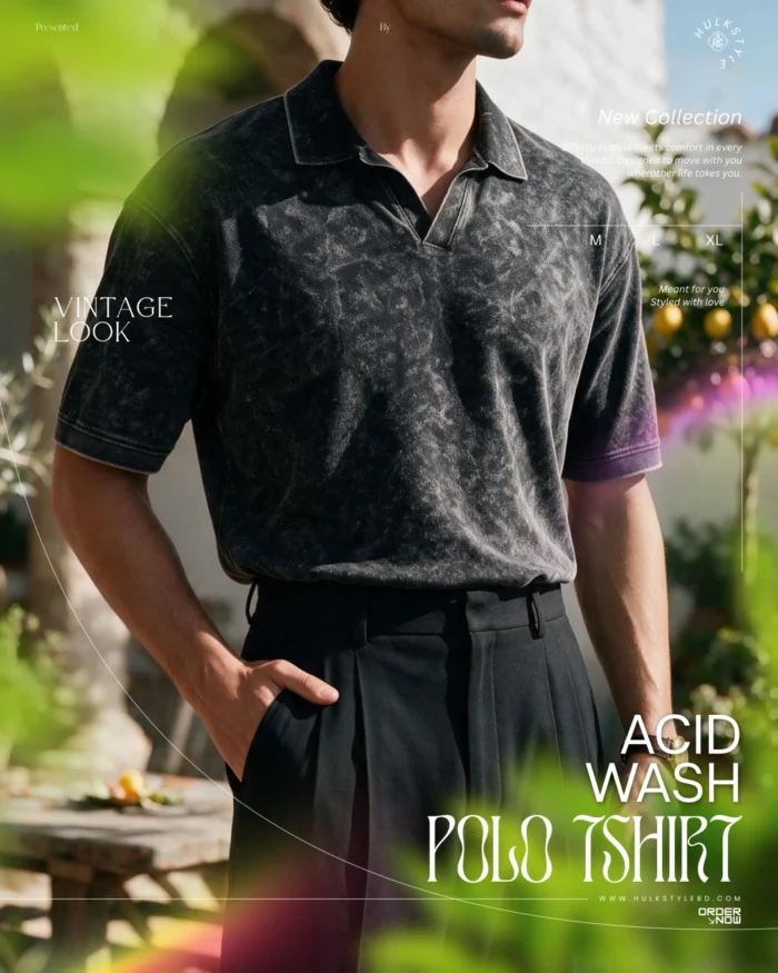 Looking for a top-tier polo t shirt for men in BD? Buy our rugged vintage acid wash polo shirt crafted from 100% premium PK cotton at HulkStyleBD online!