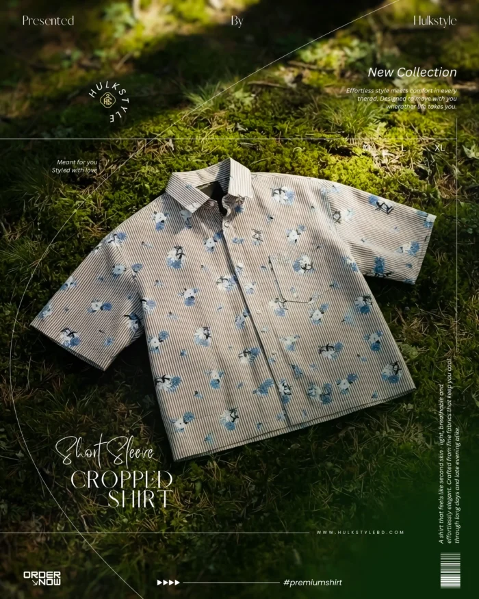 Looking for a boxy fit cropped shirt for men? Get our premium short sleeve shirt with stylish stripes, drop shoulders, and breathable fancy cotton. Shop online in BD!