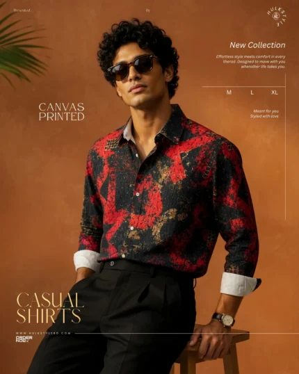 Looking for seamless online shirt shopping in bangladesh? Get our Splash Red canvas printed long sleeve shirt in breathable fancy cotton online at HulkStyleBD!