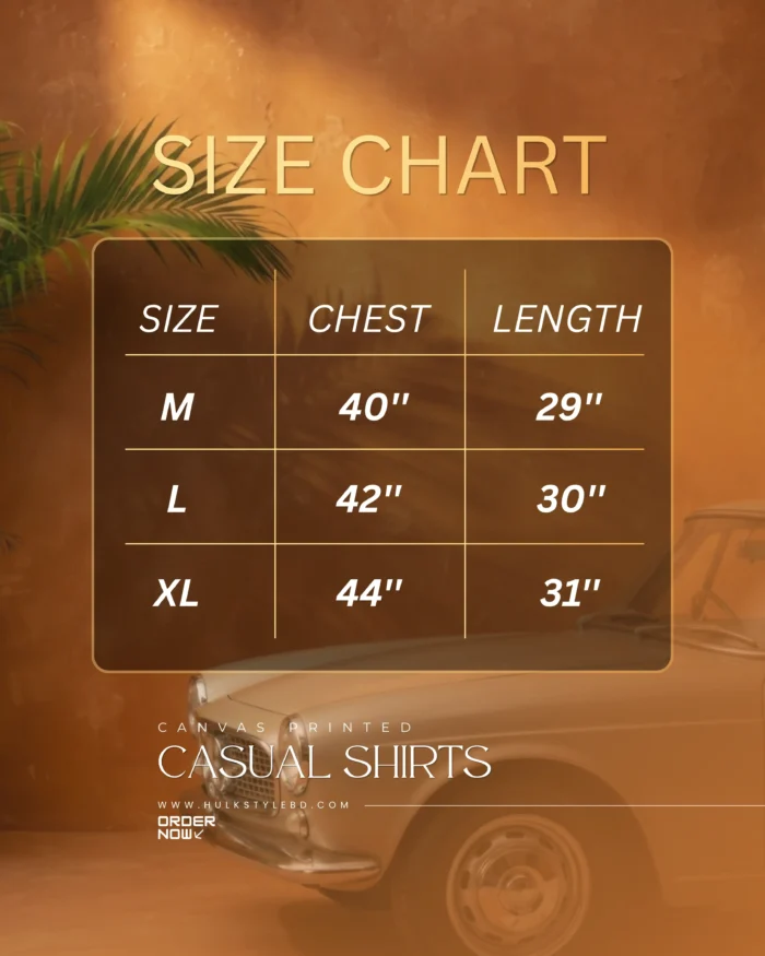 Full Sleeve Shirt Size Chart