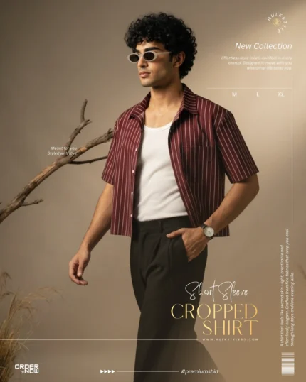 Looking for a striped cropped shirt for men? Get our boxy fit shirt with stylish stripes, drop shoulders, and breathable fancy cotton. Shop online in BD!