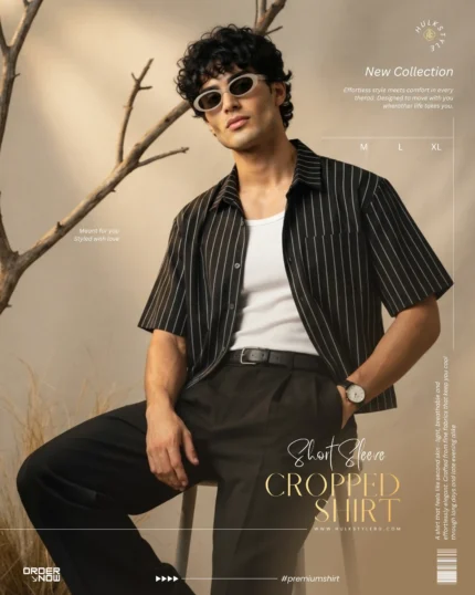 Looking for a breathable cotton cropped shirt? Get our men's cropped shirt featuring custom stripes, drop shoulders, and lightweight fancy cotton. Shop in BD now!