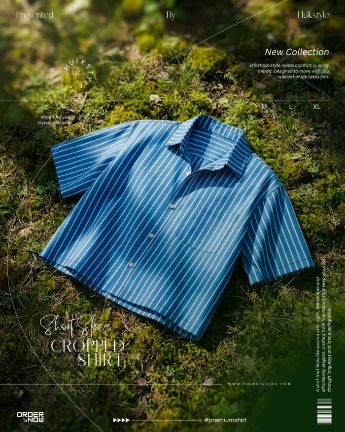 Looking for a modern oversized short sleeve shirt? Get our men's cropped shirt featuring custom stripes, drop shoulders, and breathable fancy cotton. Shop in BD!