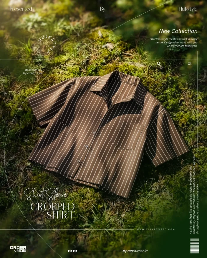 Looking for a casual cropped shirt for gen z men? Get our men's cropped shirt with stylish stripes, drop shoulders, and breathable fancy cotton. Shop online in BD!