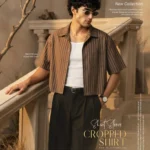 Looking for a casual cropped shirt for gen z men? Get our men's cropped shirt with stylish stripes, drop shoulders, and breathable fancy cotton. Shop online in BD!