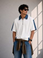 Buy Polo T Shirt for Men: Stylish Denim Collar Zipper Polo - Image 2