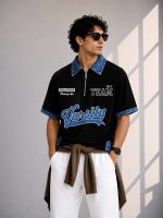Premium Versity Contrast Denim Collar Polo Tshirt for Men - Image 2