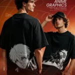 Chainsaw Man Denji & Pochita Anime Graphic Drop Shoulder T-Shirt – Black