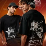 One Piece Portgas D. Ace Fire Fist Graphic Drop Shoulder T-Shirt – Black