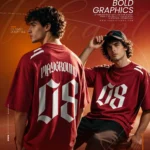 Playground 08 Gothic Graphic Oversized Drop Shoulder T-Shirt – Crimson Red
